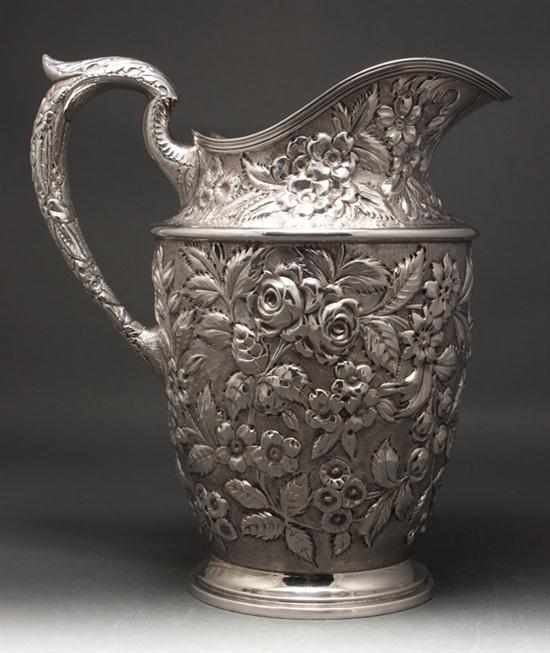 Appraisal: American repousse sterling silver water pitcher Schofield Baltimore MD early