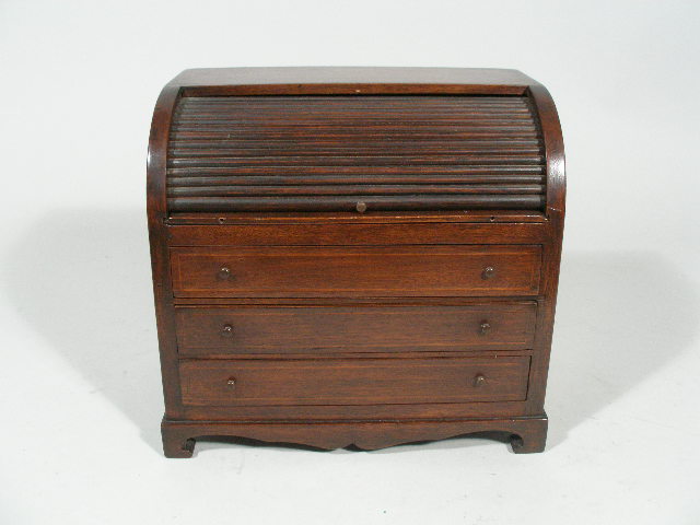 Appraisal: Miniature Roll-Top Desk hand crafted of mahogany and pine case