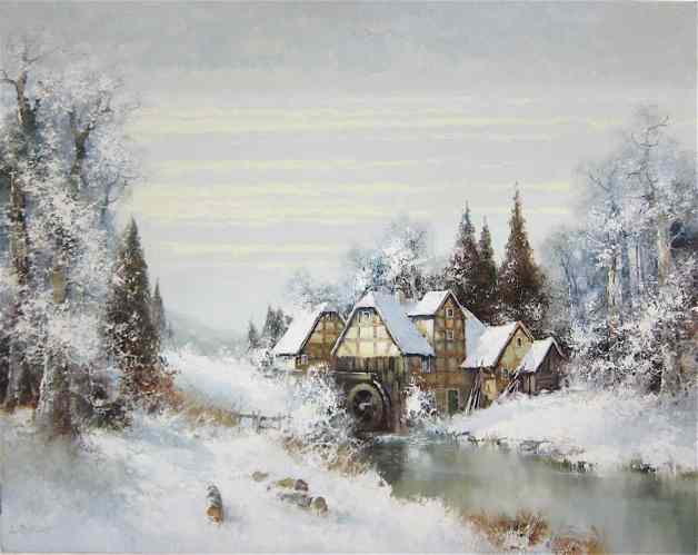 Appraisal: WILLI BAUER OIL ON CANVAS German born Watermill in winter