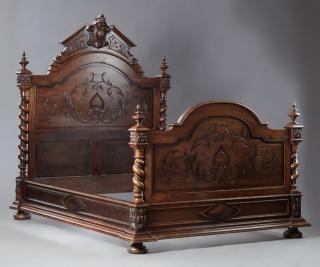 Appraisal: French Louis XIII Style Carved Walnut Double Bed late th