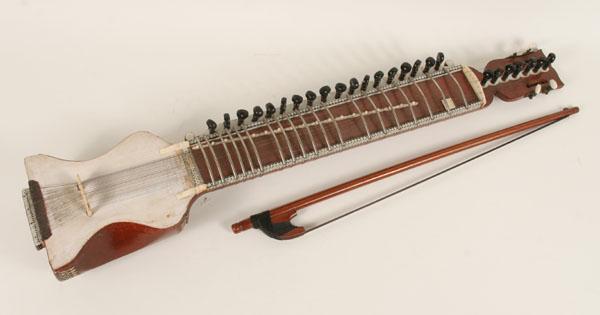 Appraisal: Indian dilruba string instrument with bow with inlaid fish and