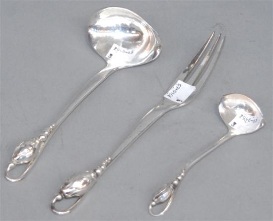 Appraisal: THREE GEORG JENSEN BLOSSOM STERLING SILVER SERVING PCS Fork L