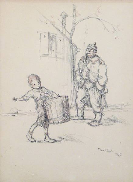 Appraisal: Francisque Poulbot French - A study of a boy carrying