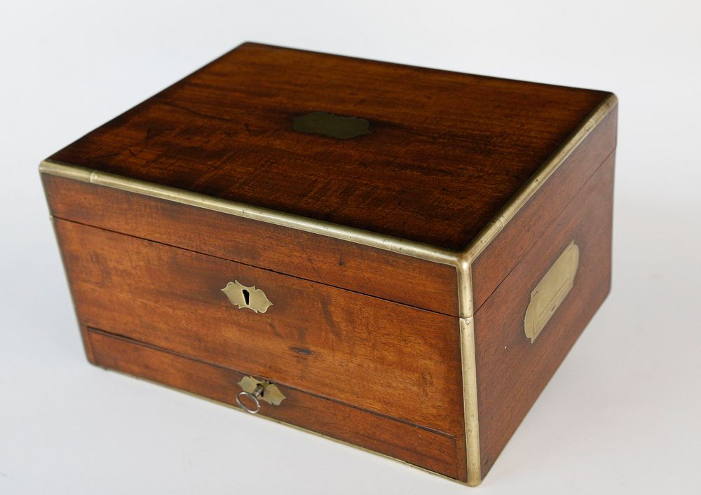 Appraisal: English Mahogany Brass Trimmed Lady's Traveling Toiletry and Jewel Box