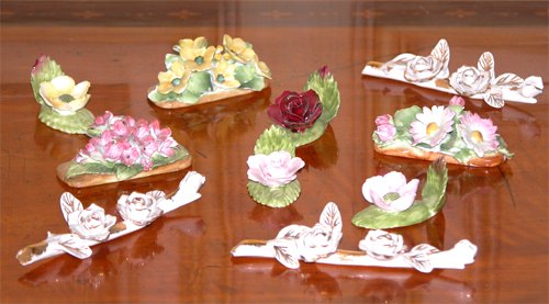 Appraisal: Title Porcelain Floral Place card Holders patterns approximately total selection