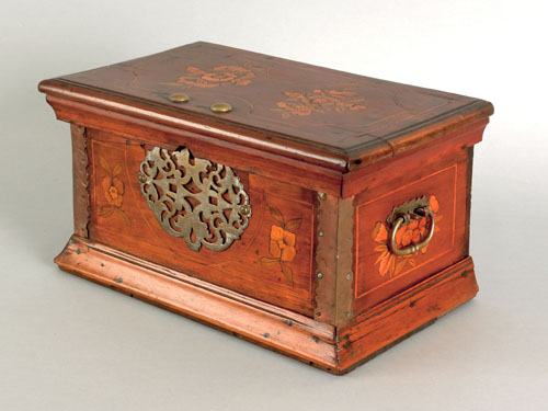 Appraisal: Irish mahogany lock box late th c with marquetry floral