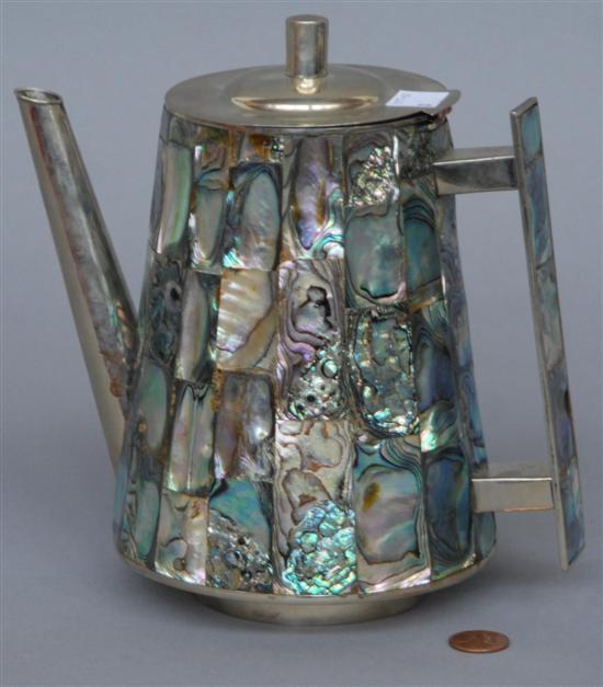 Appraisal: MEXICAN STERLING TEAPOT Having allover Mother-of-Pearl inlay H