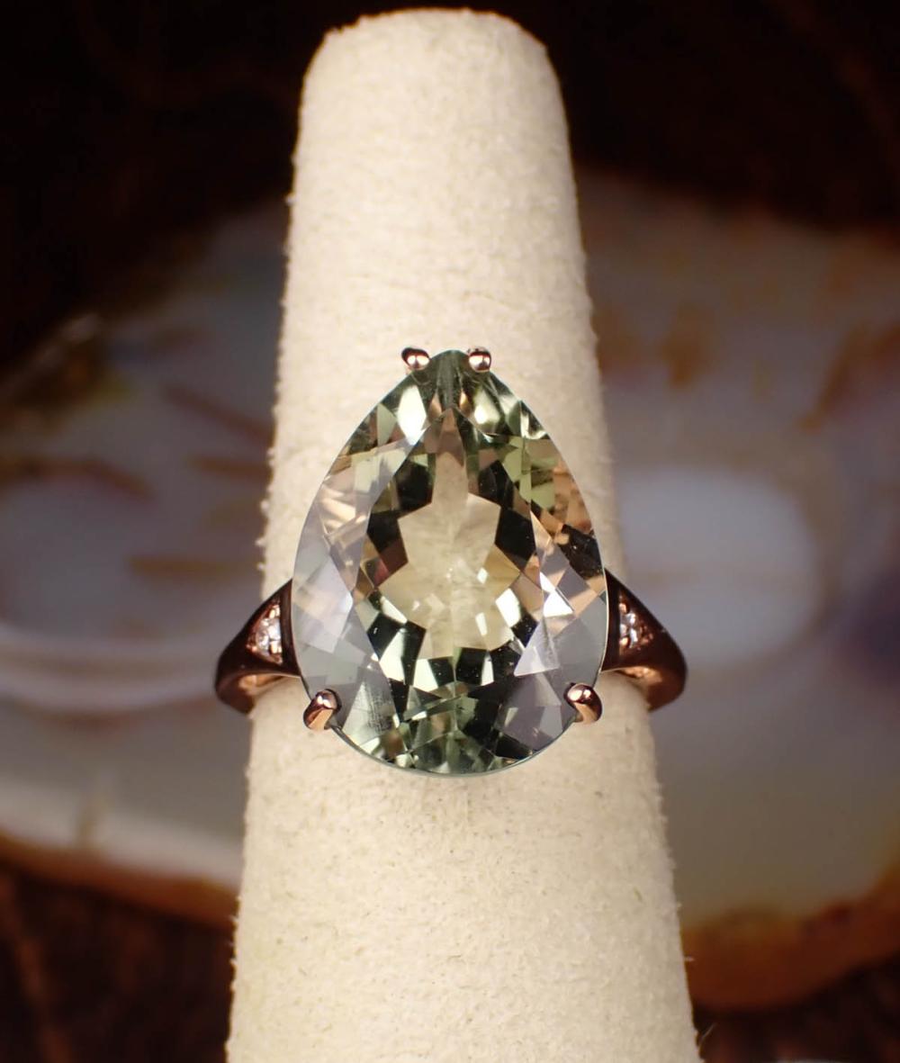 Appraisal: PRASIOLITE DIAMOND AND FOURTEEN KARAT GOLD RING The rose gold