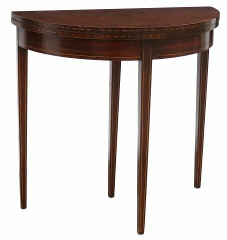 Appraisal: Hepplewhite style mahogany table Brandt Cabinet Works th c demilune