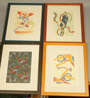 Appraisal: Art Deco Animal Silk Screen Prints S Gladley Colorful Silk