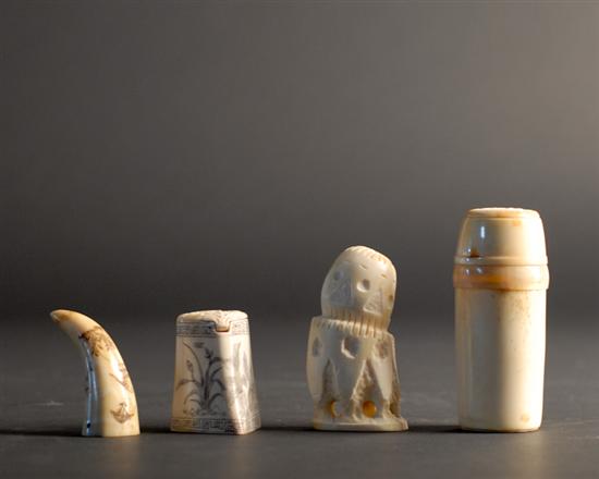 Appraisal: Four Pieces of Carved Ivory or Bone a vessel with