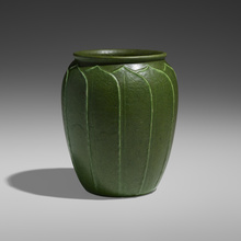 Appraisal: Grueby Faience Company VASE WITH LAYERED LEAVES USA - glazed