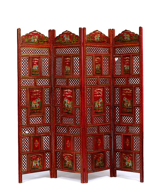 Appraisal: A DECORATIVE INDIAN FOUR FOLD SCREEN with fretwork panels of