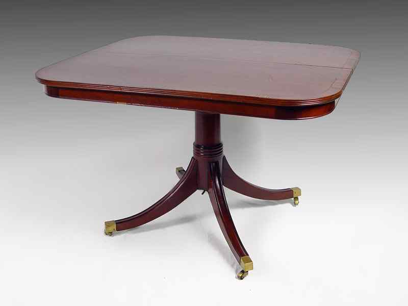 Appraisal: MAHOGANY SPLIT PEDESTAL GAME TABLE String inlay top Center pedestal