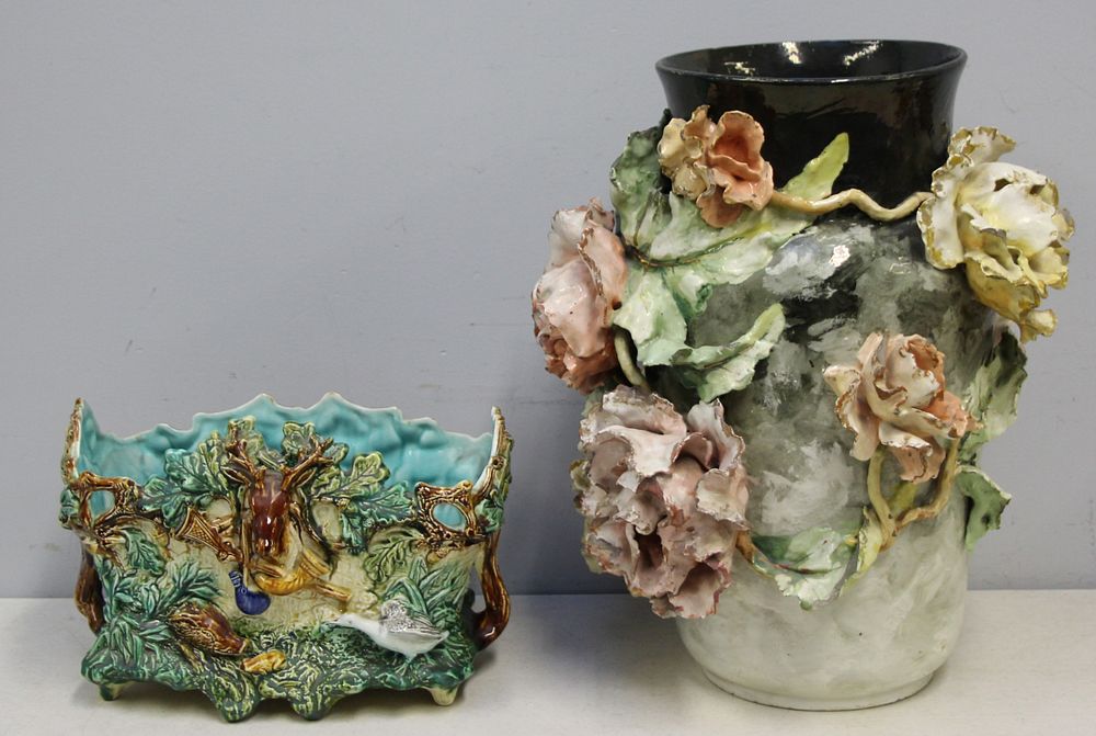 Appraisal: Large Majolica Vase And A Signed Majolica Planter From a