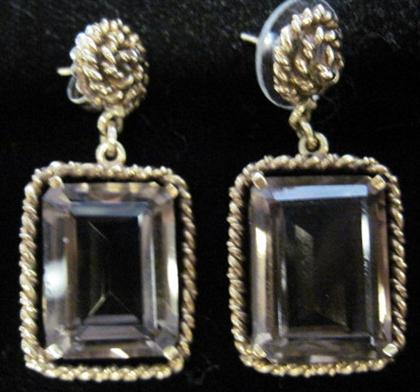 Appraisal: karat yellow gold smokey quartz earrings Rectangular drops accented by