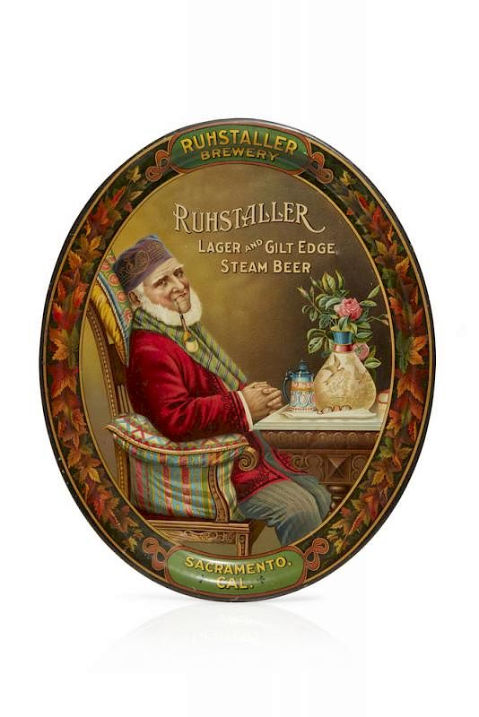 Appraisal: Ruhstaller Beer Tray The Pipe Smoker Ruhstaller Lager and Gilt