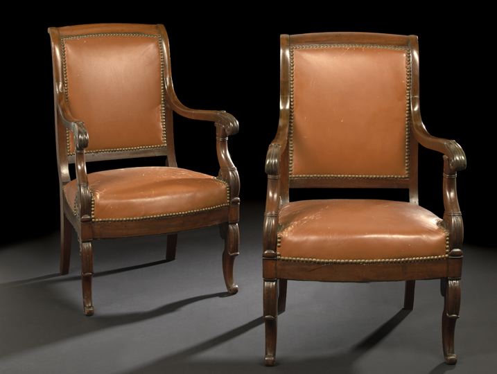 Appraisal: Pair of Restauration Mahogany Fauteuils first quarter th century each