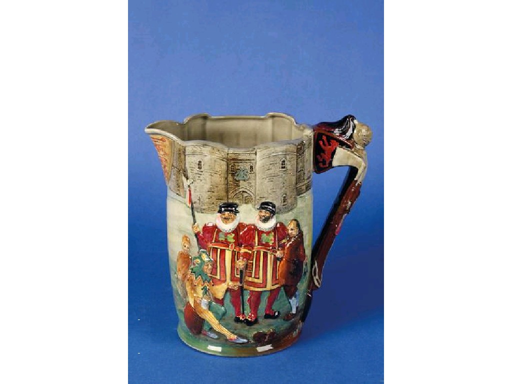 Appraisal: A LARGE ROYAL DOULTON JUG modelled in relief with the