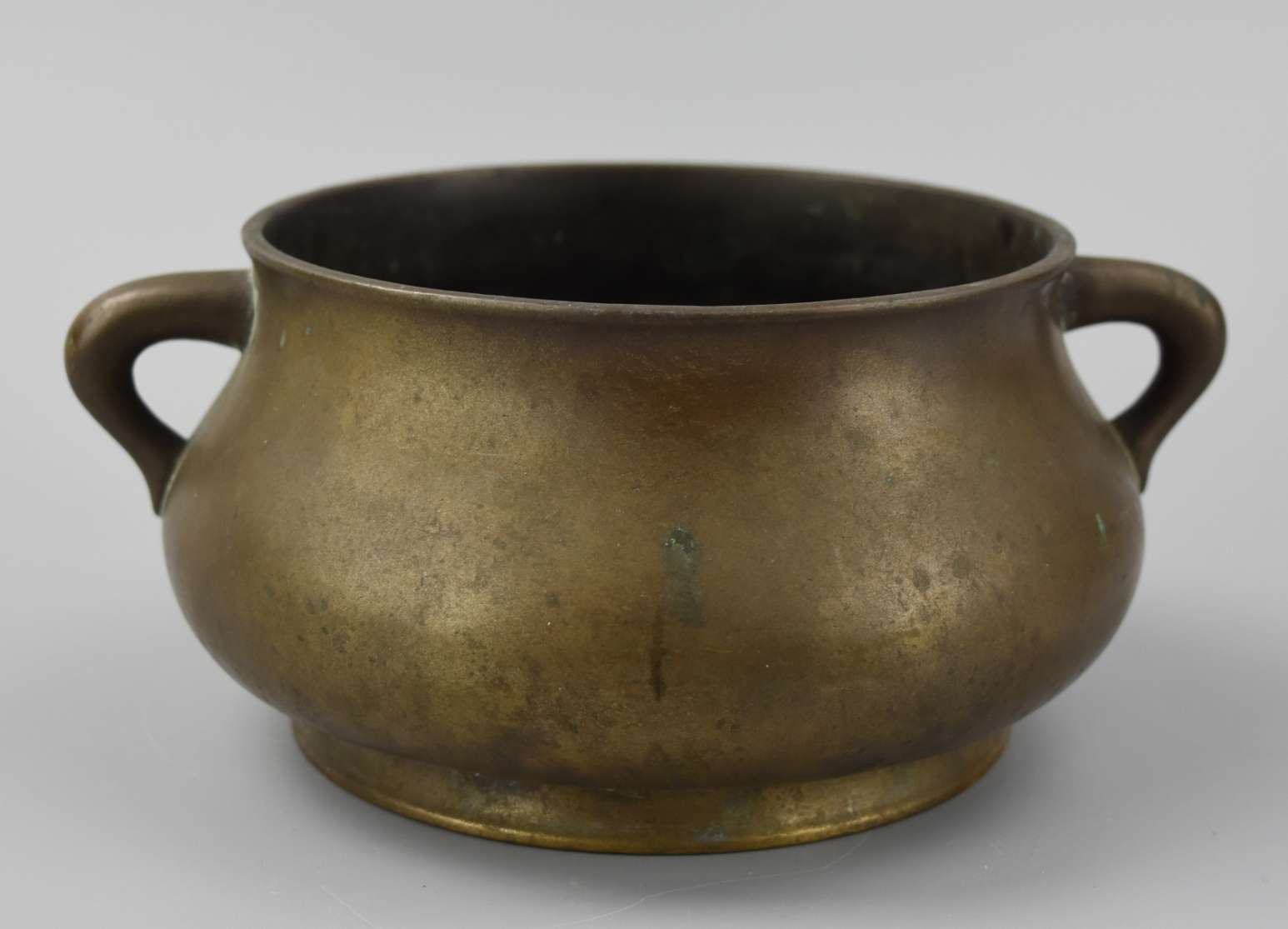 Appraisal: CHINESE BRONZE CENSER W HANDLES QING D This bronze censor