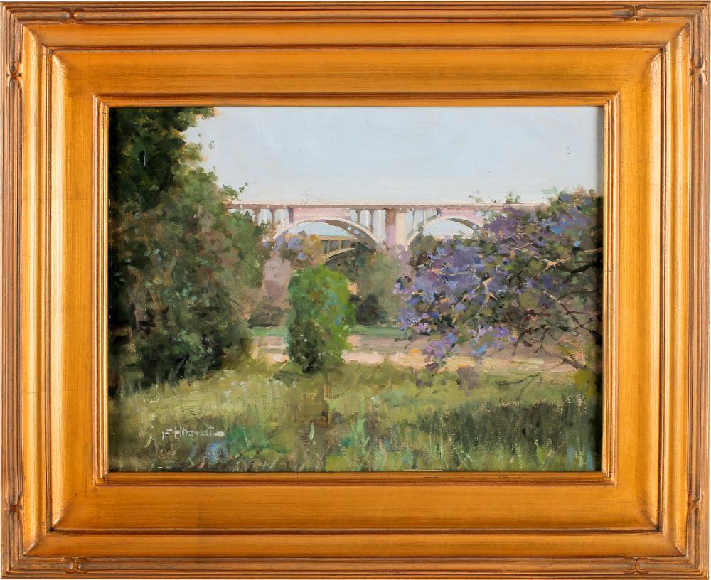 Appraisal: FELICE HROVAT ST CENTURY COLORADO ST BRIDGEoil on canvas board