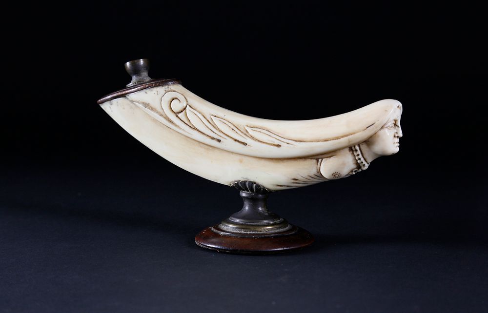 Appraisal: Carved Ivory Brass and Wood Snuff Container th Century Carved