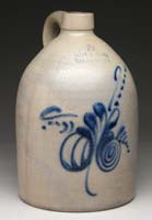 Appraisal: STONEWARE TWO GALLON HANDLED JUG WITH BLUE DECORATION The jug