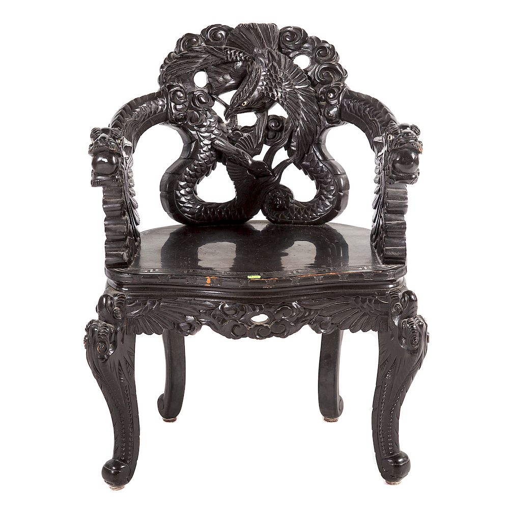 Appraisal: Chinese carved hardwood armchair late th early th century bird