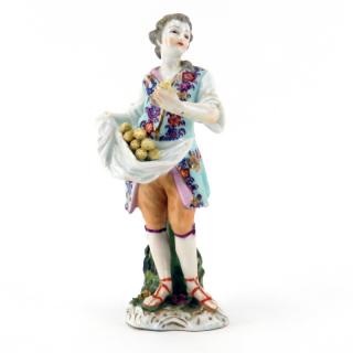 Appraisal: th Century Dresden Hand Painted Porcelain Figurine Holding Fruits th