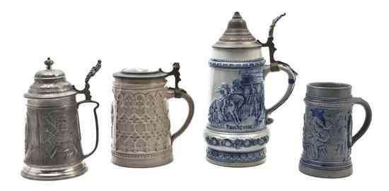 Appraisal: Two German Pottery Steins the first liter depicting a profile