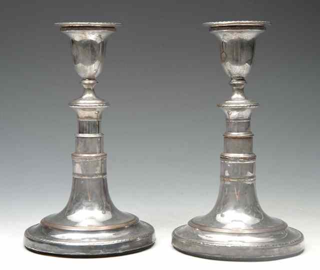 Appraisal: A PAIR OF TH CENTURY SILVER PLATE TELESCOPIC TWO DRAWER