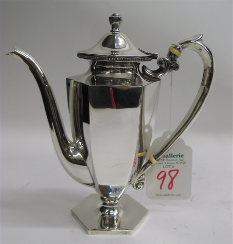 Appraisal: SHREVE CO STERLING SILVER COFFEE POT in a hexagonal form