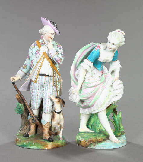 Appraisal: Good Large Pair of German Elaborately Polychromed Biscuit Porcelain Figures