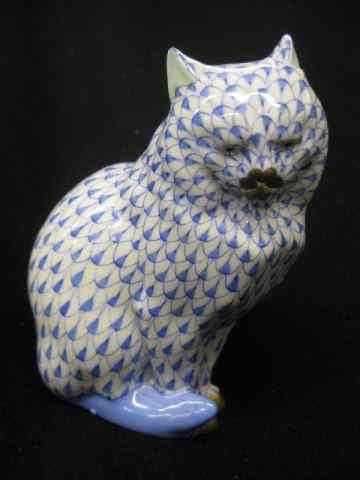 Appraisal: Herend Porcelain Figurine of a Cat seated blue fishnet ''