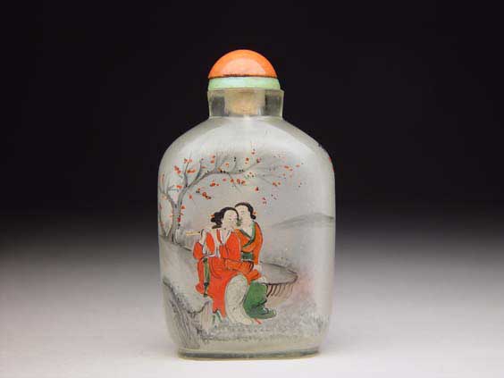 Appraisal: ANTIQUE INSIDE PAINTED SNUFF BOTTLE Antique inside painted glass snuff