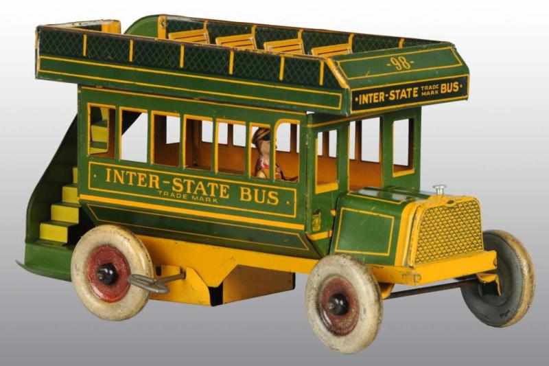 Appraisal: Tin Strauss Inter-State Bus Wind-Up Toy Description American Working Original