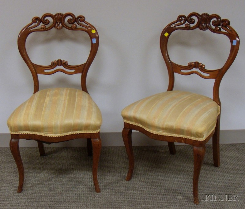 Appraisal: Pair of Victorian Upholstered Carved Walnut Balloon-back Parlor Side Chairs