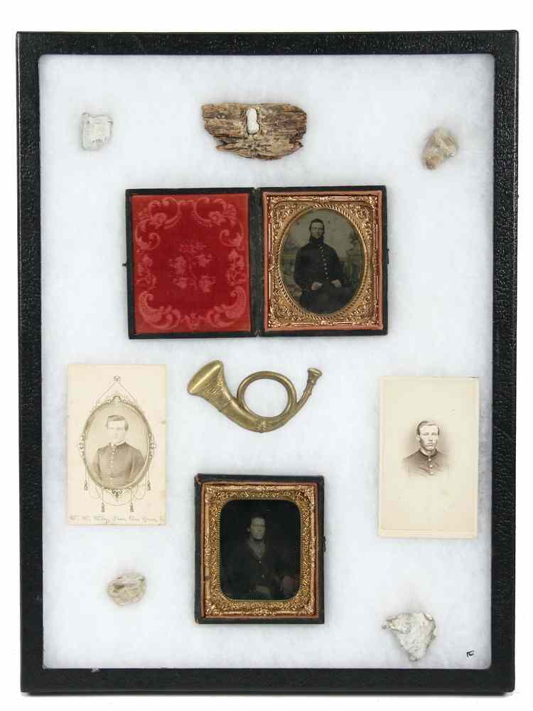 Appraisal: PHOTOS CIVIL WAR ERA SOLDIERS CIVILIANS KEPI BADGE BULLETS -