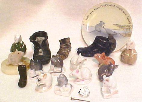 Appraisal: Collection of mouse figurines including two carved stone mice four