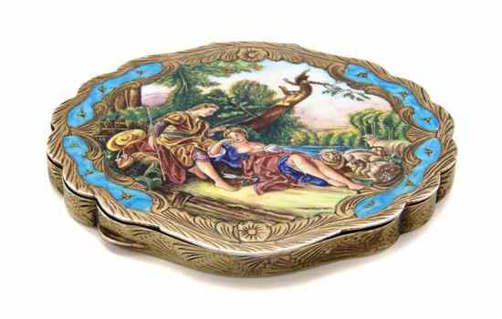 Appraisal: A Continental Enameled Silver Compact the shaped oval hinged lid