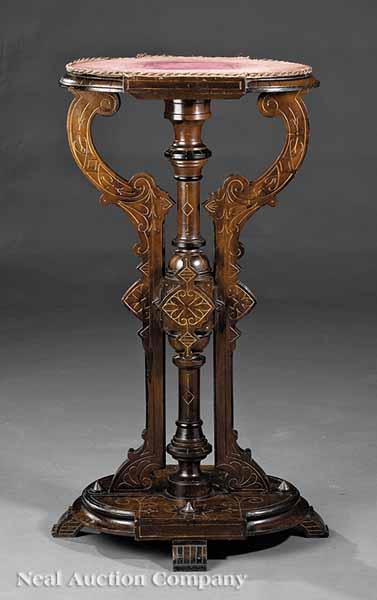 Appraisal: An American Renaissance Carved Walnut Ebonized and Gilt-Incised Pedestal c