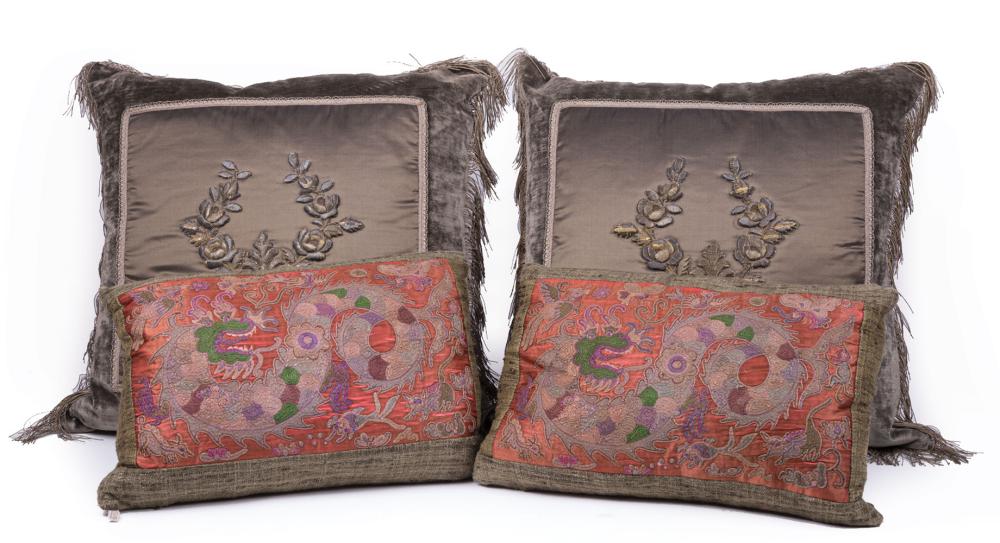 Appraisal: Two Pairs of Decorative Pillows incorporating and Vintage Elements incl