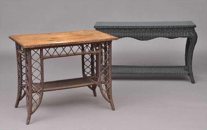 Appraisal: RATTAN CENTER TABLE AND A RATTAN CONSOLE TABLE The console