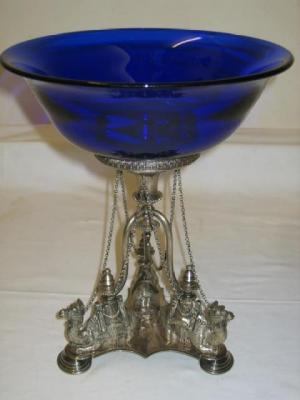 Appraisal: A VICTORIAN COMPORT the detachable blue glass bowl on circular