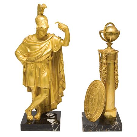 Appraisal: Empire Gilt-Bronze Figure of a Warrior Together with a Gilt-Bronze