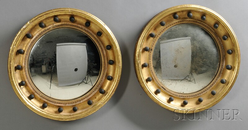 Appraisal: Pair of Gilt Bull's-eye Girandole Mirrors America or England early