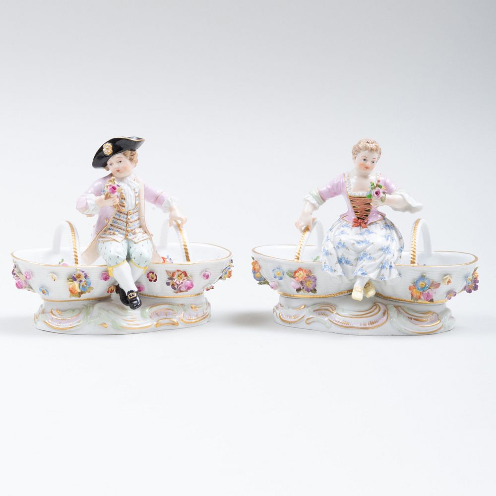 Appraisal: Pair of Meissen Porcelain Figural Salt Cellars Each with incised