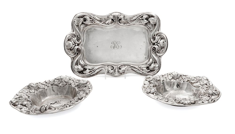 Appraisal: A Group of Three American Art Nouveau Silver Table Articles