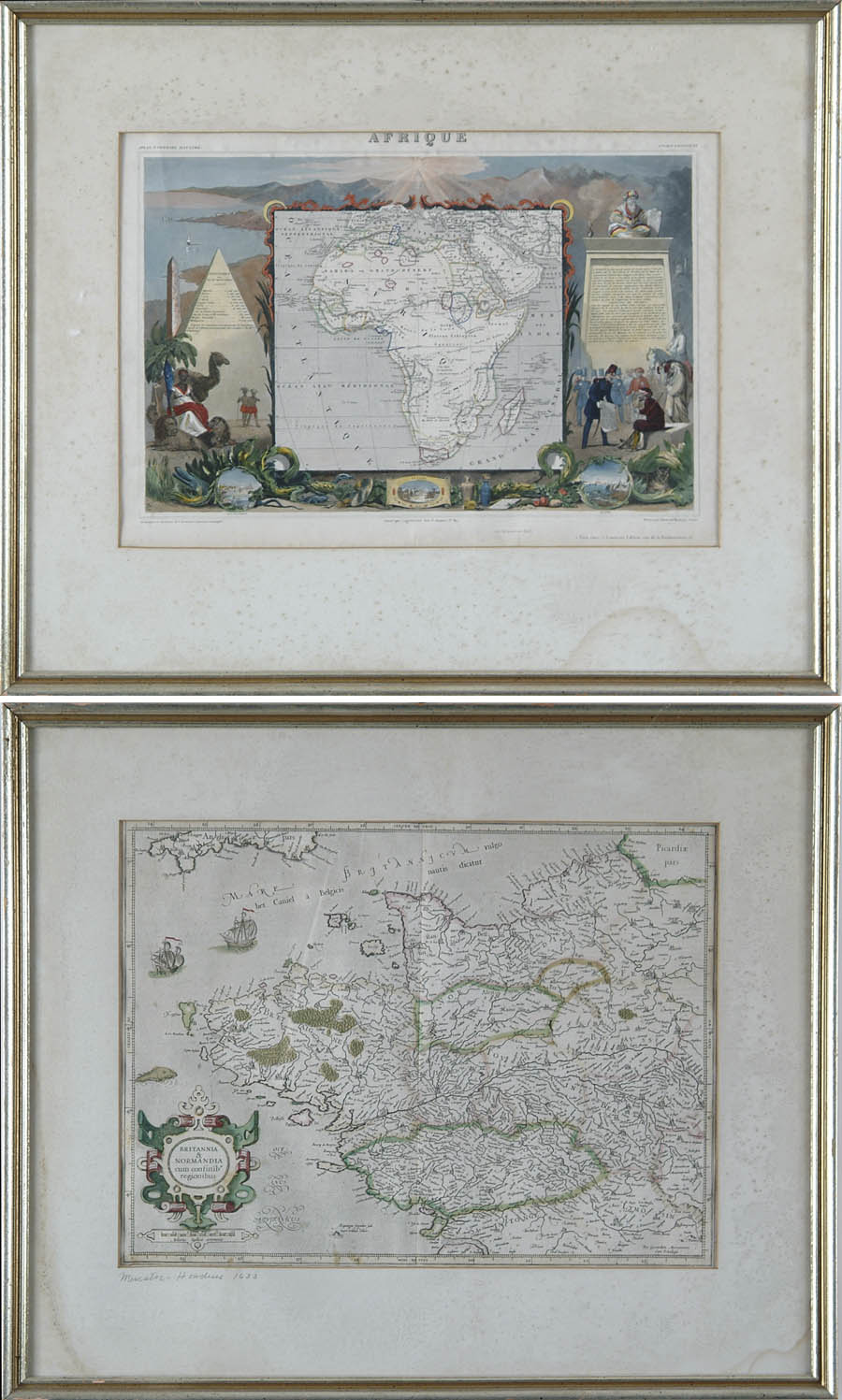 Appraisal: TWO EARLY FRAMED MAPS Britannia Normandia Map has pencil inscription