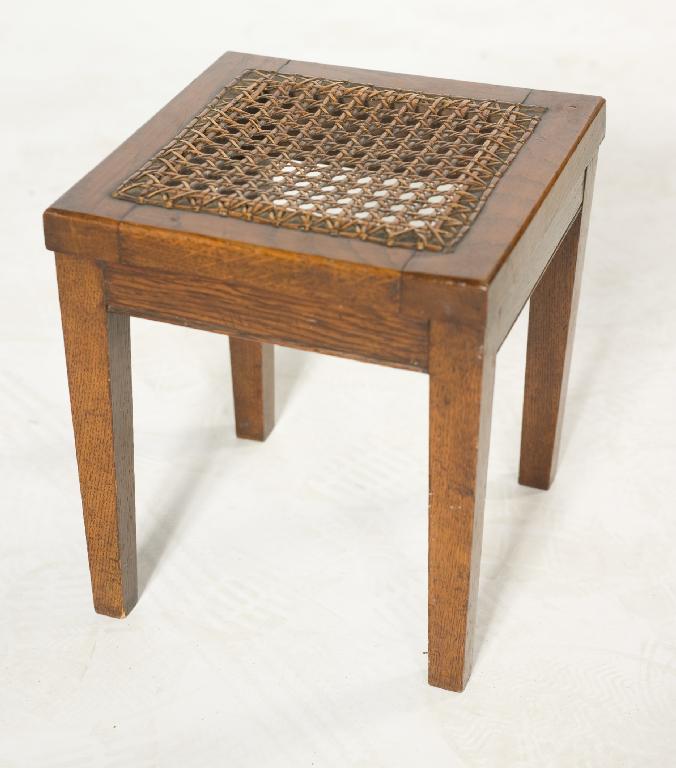 Appraisal: SMALL OAK CANEWORK STOOL th CENTURY with square seat m